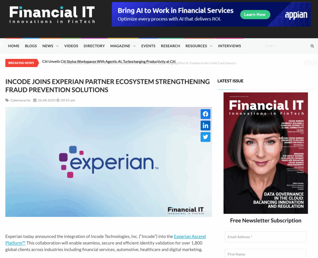 Financial It article on Incode.