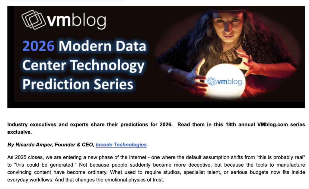 Press article on Incode and Ricardo Amper 2026 Predictions